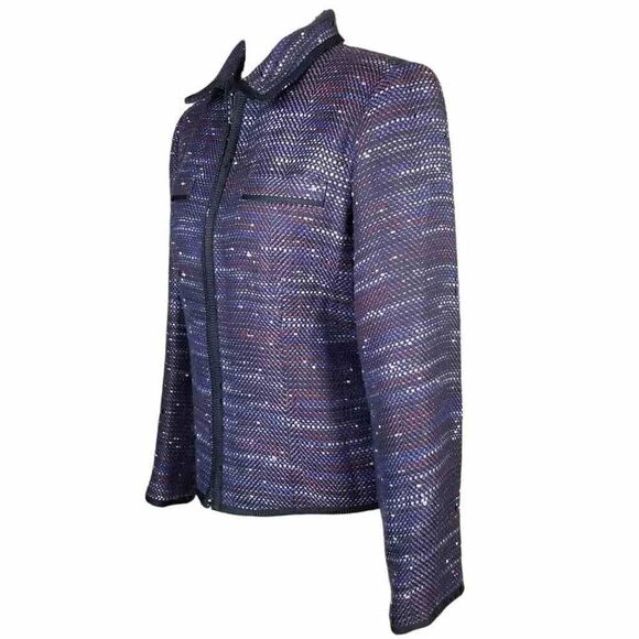 Sag Harbor Shades of Purple Soft Tweed Lightweight Cropped Zip Up Jacket - Picture 5 of 10